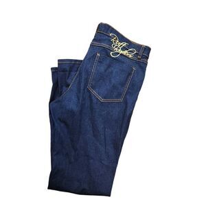 Ruff Ryders Y2K Flare embroidered Jeans size 14 (34x31) dark wash gold accent